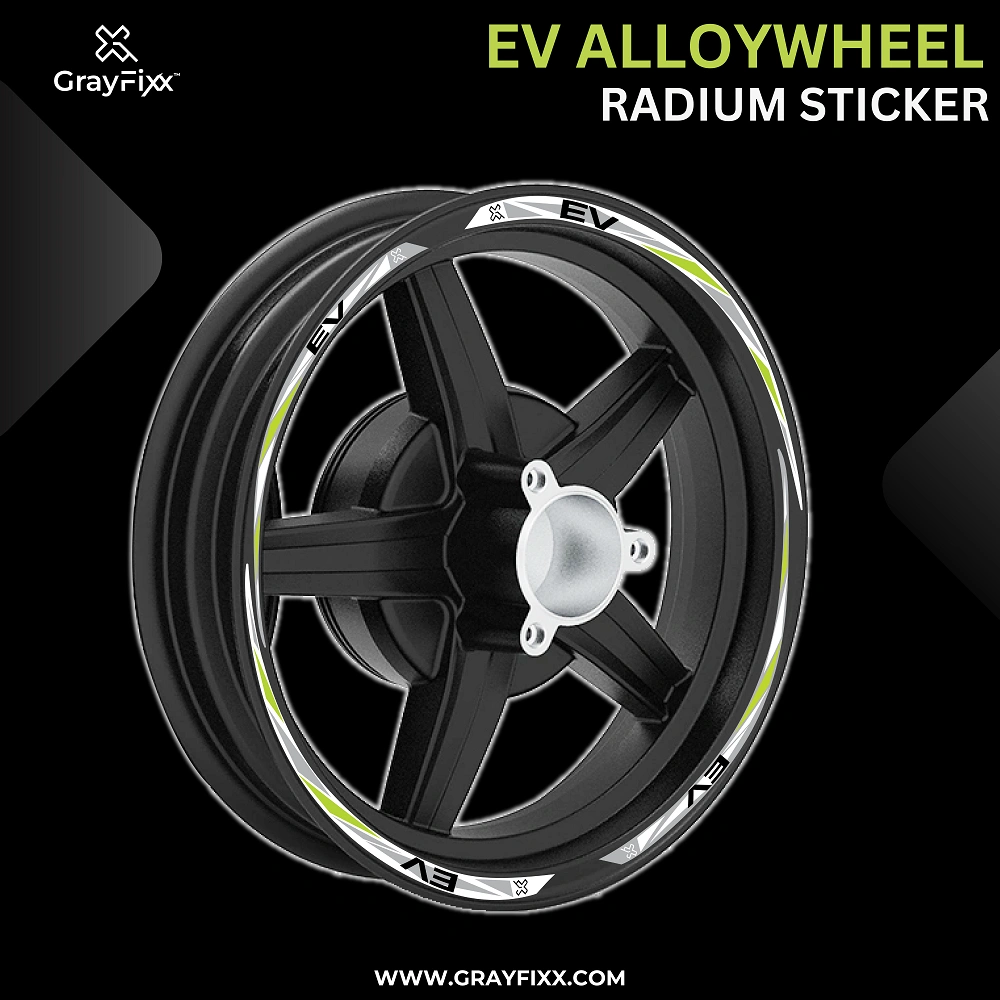 Alloy Wheel Radium Sticker Compatible with EV Scooter | Made in Premium Radium with FPF (Fade Protection Film), Precut Sticker, Waterproof, Pack of 1